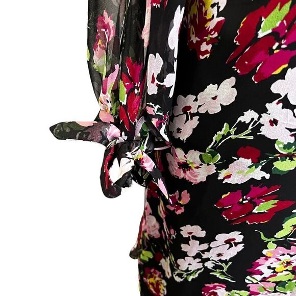 Equipment Natasha 100% Silk Floral Oversized Long Sleeve Knee Length Dress - Picture 9 of 13